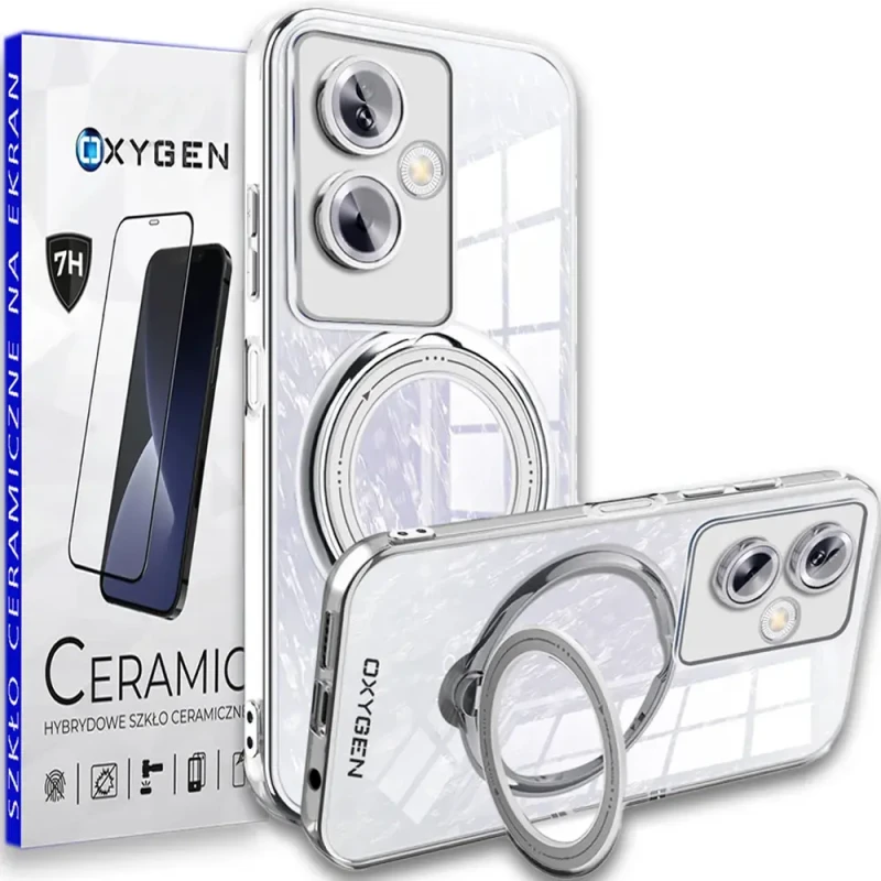 Etui Case pokrowiec OXYGEN MAGSave do Oppo A79 5G SREBRNE + szkło ceramiczne