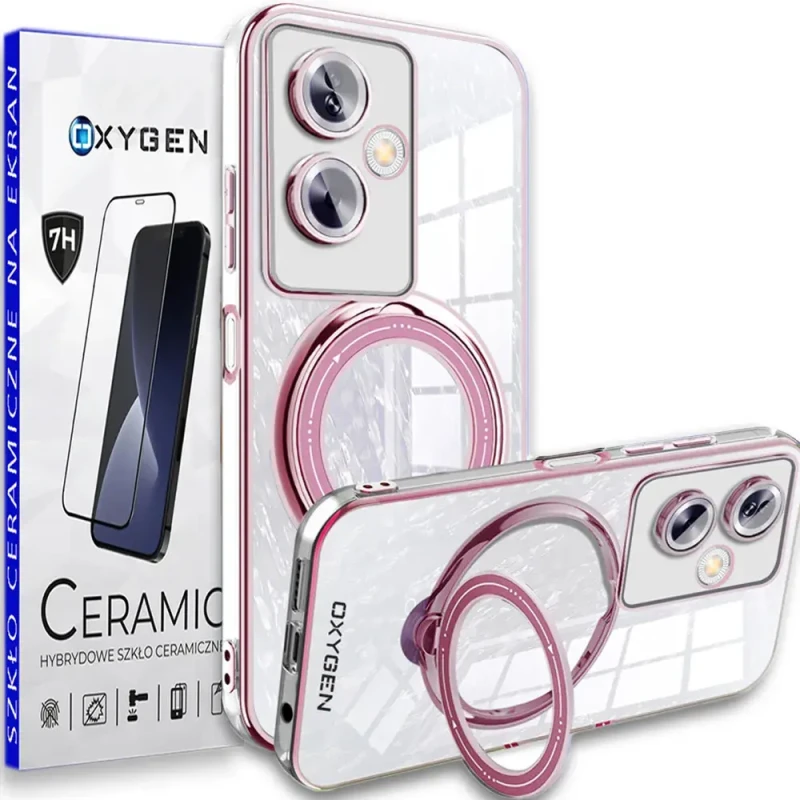 Etui Case pokrowiec OXYGEN MAGSave do Oppo A79 5G RÓŻOWE + szkło ceramiczne