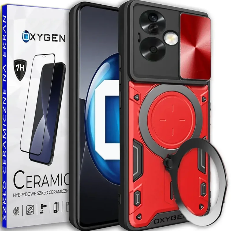 Etui Case Pokrowiec OXYGEN RR do Oppo A79 5G CZERWONE + SZKŁO CERAMICZNE na ekran
