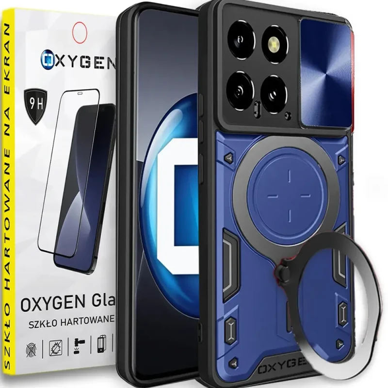 Etui Case Pokrowiec OXYGEN RR do XIAOMI 14 5G NIEBIESKIE + SZKŁO HARTOWANE na ekran