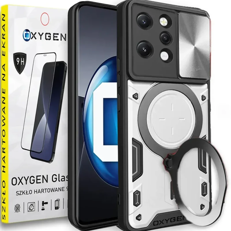 Etui Case Pokrowiec OXYGEN RR do Redmi 12 4G SREBRNE + SZKŁO HARTOWANE na ekran