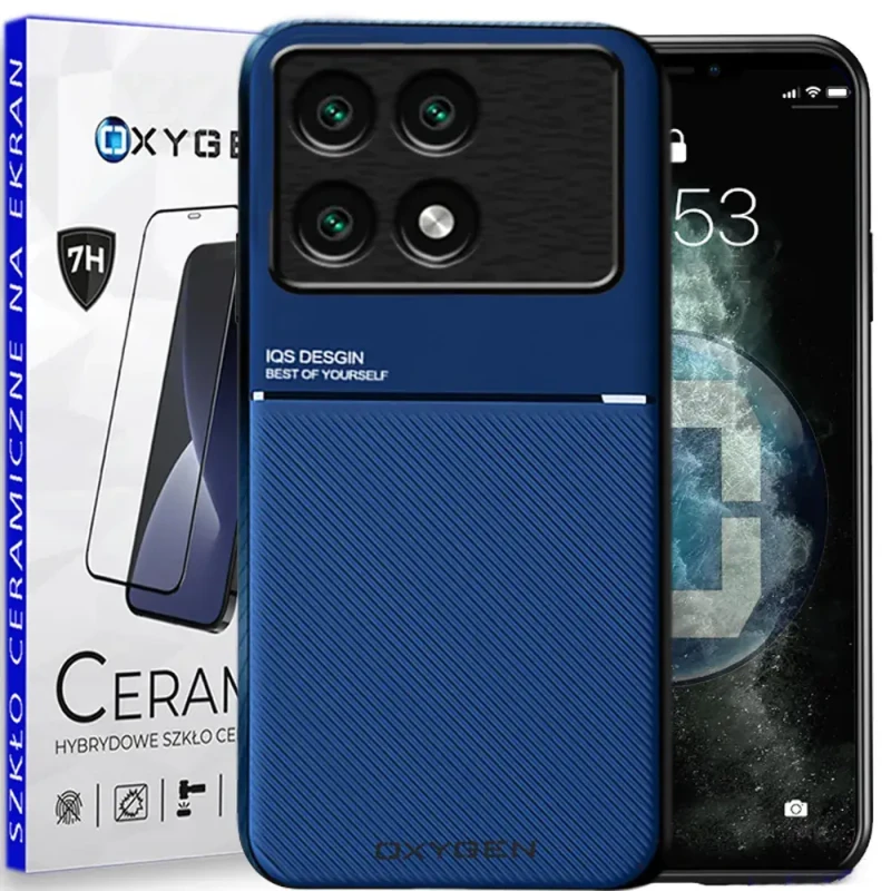Etui CASE pokrowiec IQS OXYGEN do Xiaomi Poco X6 PRO 5G + szkło Ceramiczne NIEBIESKIE