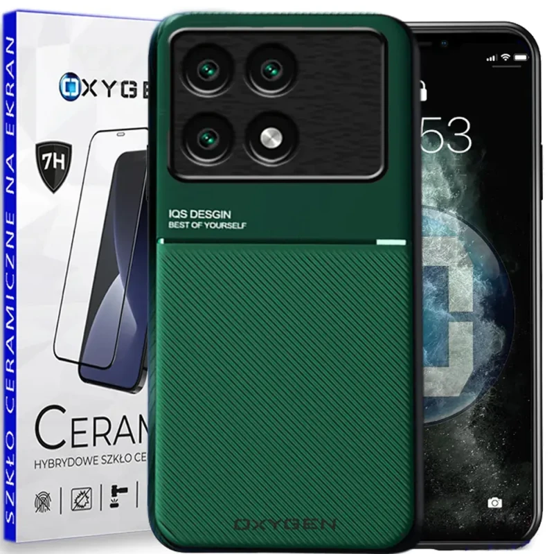 Etui CASE pokrowiec IQS OXYGEN do Xiaomi Poco X6 PRO 5G + szkło Ceramiczne ZIELONE