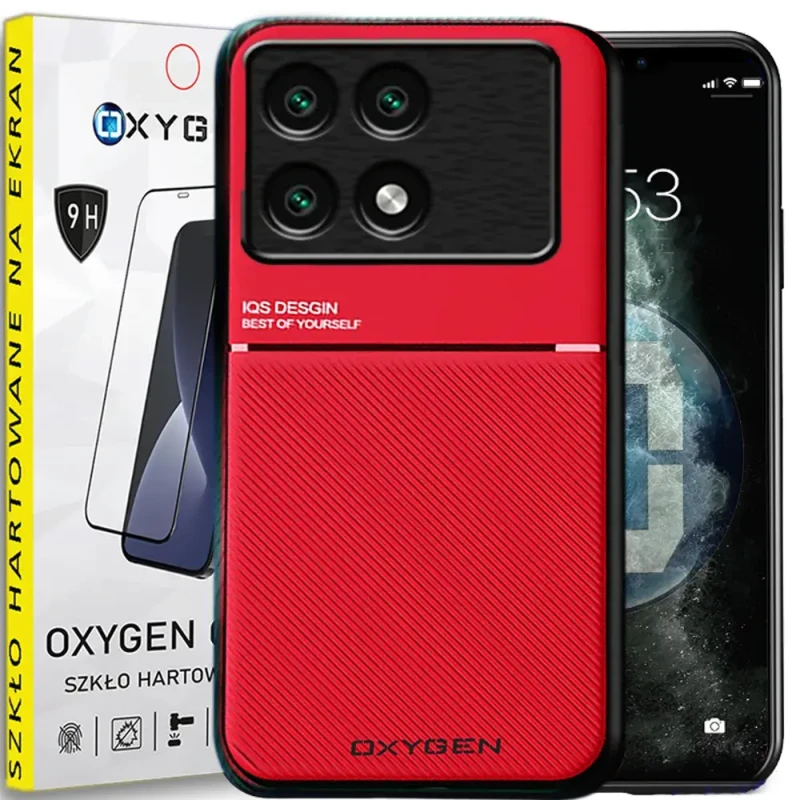 Etui CASE pokrowiec IQS OXYGEN do Xiaomi Poco X6 PRO 5G + szkło hartowane CZERWONE