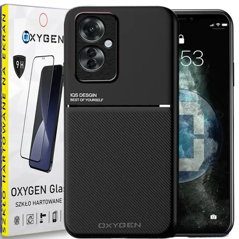 Etui CASE pokrowiec IQS OXYGEN do OPPO RENO11 F 5G CZARNE + szkło HARTOWANE