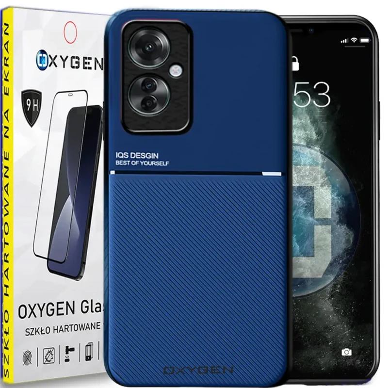 Etui CASE pokrowiec IQS OXYGEN do OPPO RENO11 F 5G NIEBIESKIE + szkło HARTOWANE