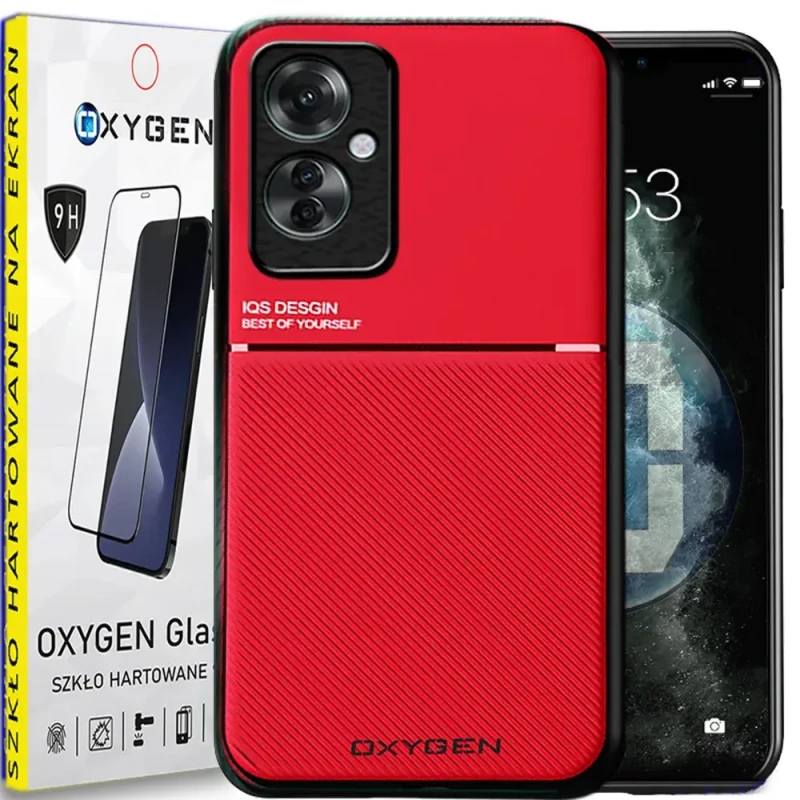 Etui CASE pokrowiec IQS OXYGEN do OPPO RENO11 F 5G CZERWONE+ szkło HARTOWANE