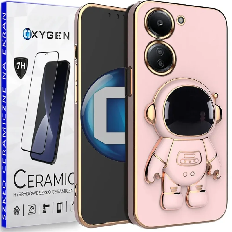 Etui ASTRO OXYGEN Case Pokrowiec do Redmi 13C 4G + szkło ceramiczne RÓŻOWE