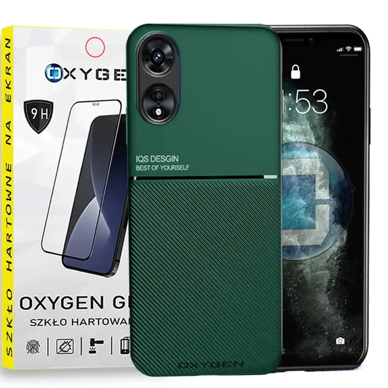 Etui case OXYGEN IQS do Reno OPPO A58 4G ZIELONE | szkło hartowane na ekran