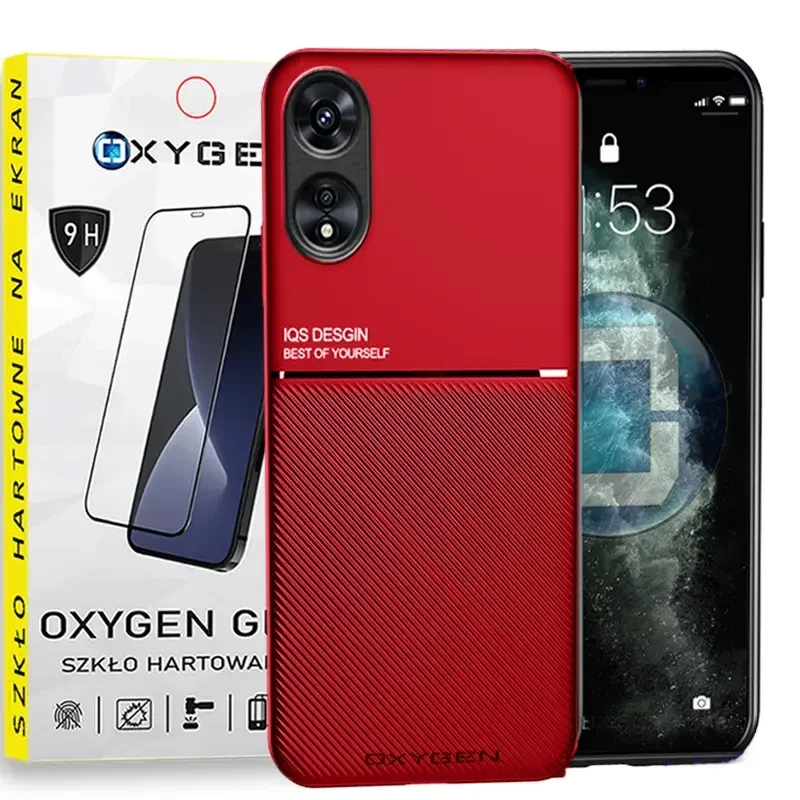 Etui case OXYGEN IQS do Reno OPPO A58 4G CZERWONE | szkło hartowane na ekran