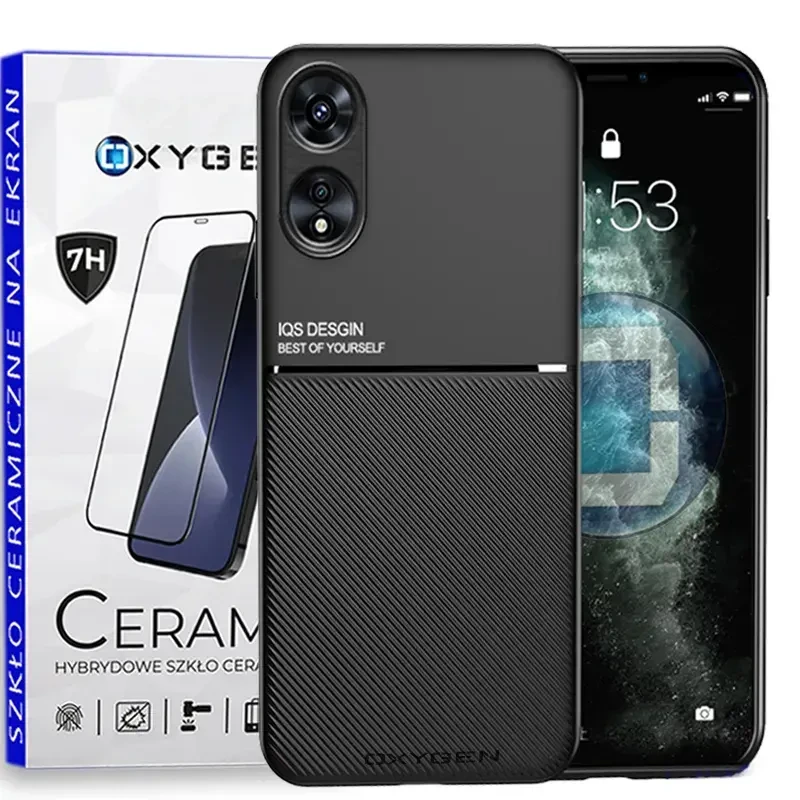 Etui case OXYGEN IQS do Reno OPPO A58 4G CZARNE | szkło hartowane na ekran