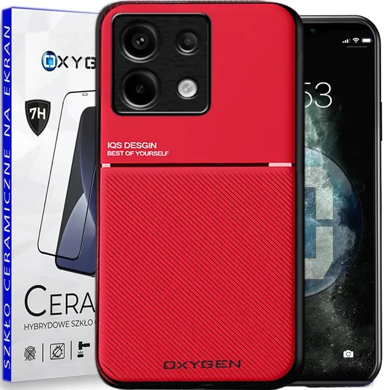Etui pokrowiec IQS OXYGEN do Xiaomi Poco X6 5G CZERWONE | szkło Ceramiczne na ekran