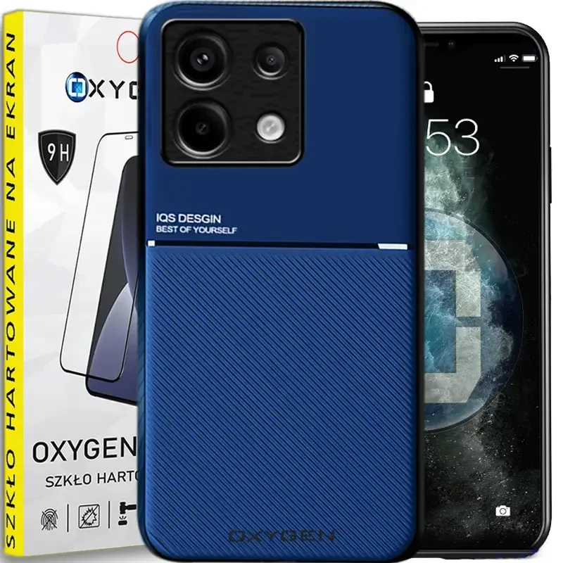 Etui pokrowiec IQS OXYGEN do Xiaomi Poco X6 5G NIEBIESKIE | szkło HARTOWANE na ekran