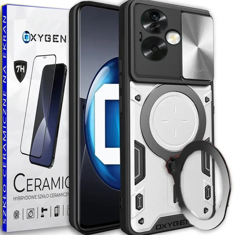 Etui Case Pokrowiec OXYGEN RR do OPPO RENO11 F + SZKŁO CERAMICZNE | SREBRNE