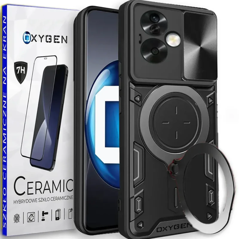 Etui Case Pokrowiec OXYGEN RR do OPPO RENO11 F + SZKŁO CERAMICZNE | CZARNE