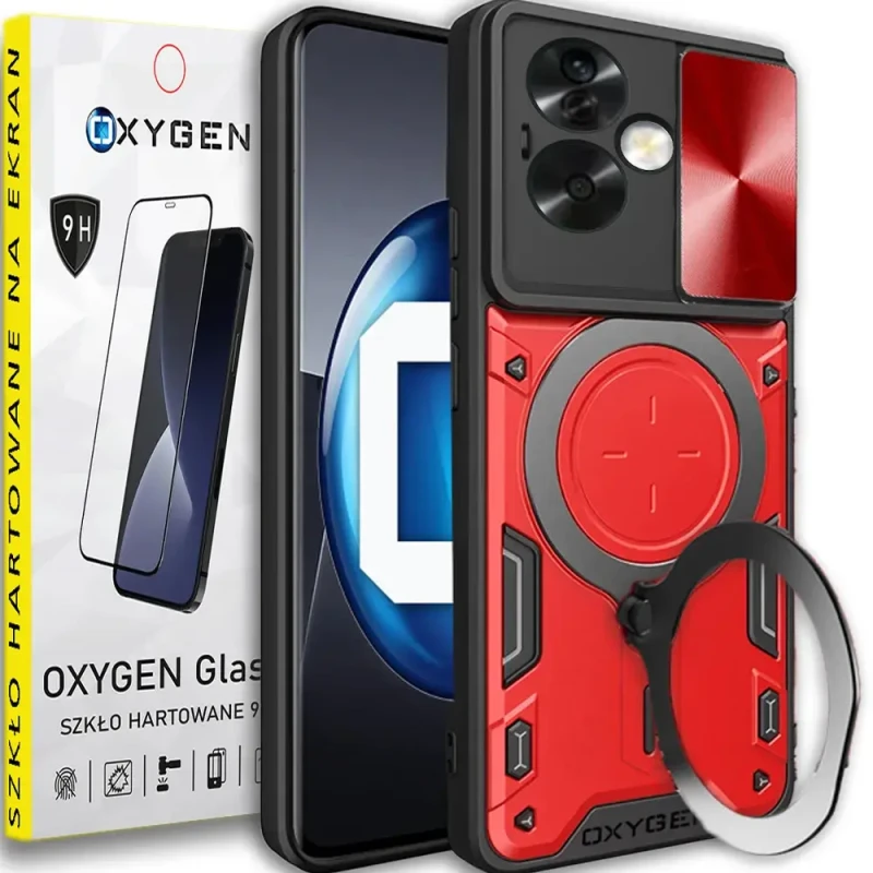 Etui Case Pokrowiec OXYGEN RR do OPPO RENO11 F + SZKŁO HARTOWANE | CZERWONE