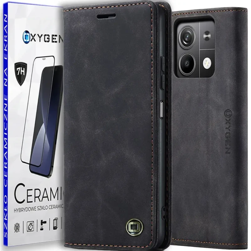 Etui CASE kabura OXYGEN BooK do Xiaomi Redmi NOTE 13 PRO 4G |szkło ceramiczne CZARNE