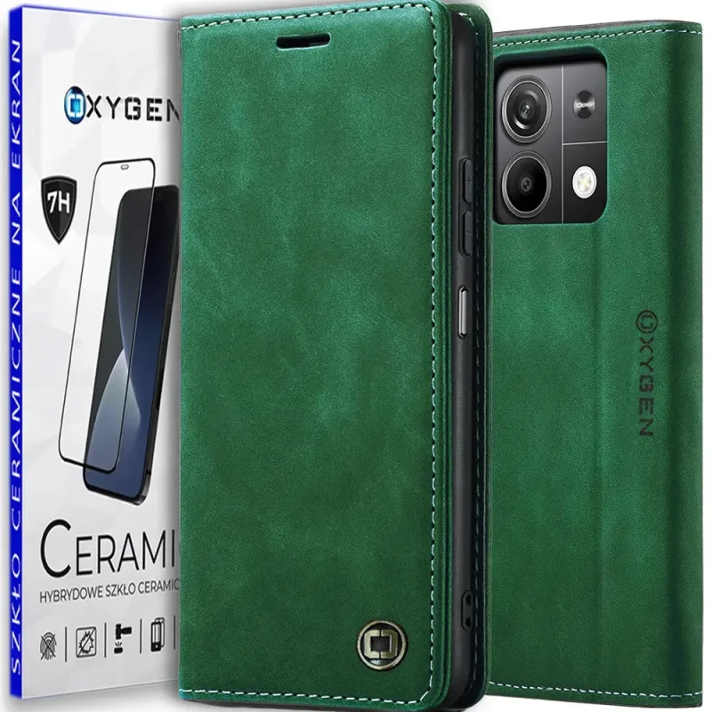 Etui CASE kabura OXYGEN BooK do Xiaomi Redmi NOTE 13 PRO 4G |szkło ceramiczne ZIELONE