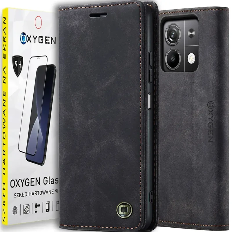 Etui kabura OXYGEN BooK do Xiaomi Redmi NOTE 13 4G CZARNY | szkło hartowane