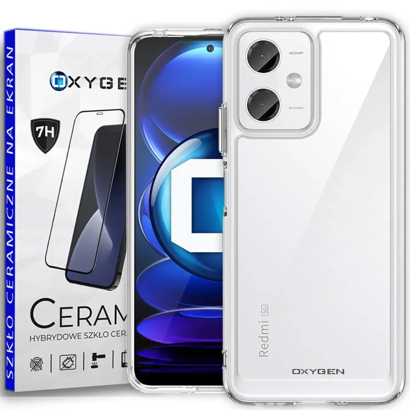Etui OXYGEN PURE do Redmi Note 12 PRO PLUS 5G Transparentny + szkło ceramiczne