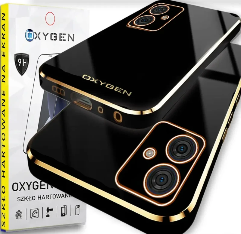 Etui GLOW OXYGEN Case Pokrowiec do Motorola Moto G54 CZARNE + szkło HARTOWANE