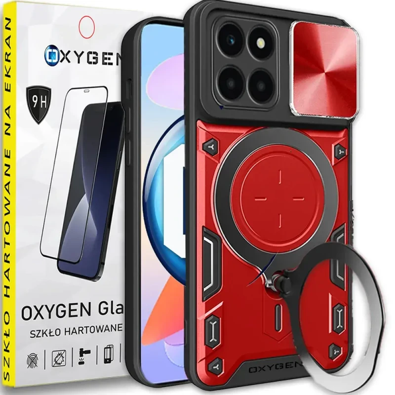 PANCERNE etui case marki OXYGEN RR do Honor X6a + szkło Hartowane na ekran | CZERWONE