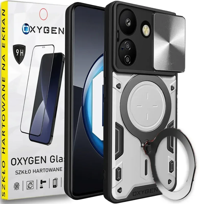 PANCERNE Etui OXYGEN RR do Xiaomi Redmi 13c 4G + szkło Hartowane na ekran | SREBRNE