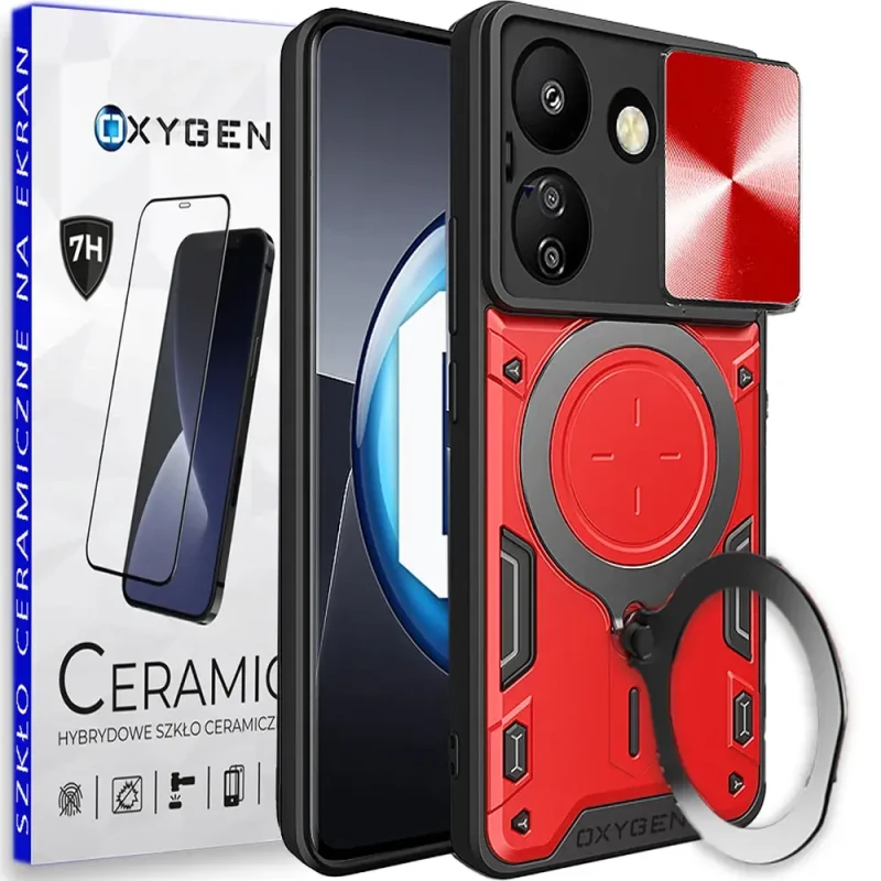 PANCERNE Etui OXYGEN RR do Xiaomi Redmi 13c 4G + szkło CERAMICZNE na ekran | CZERWONE