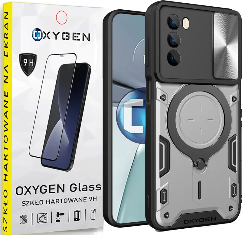 Etui OCHRONNE Case Pokrowiec OXYGEN RR do MOTOROLA G62 5G SREBRNE | SZKŁO HARTOWANE
