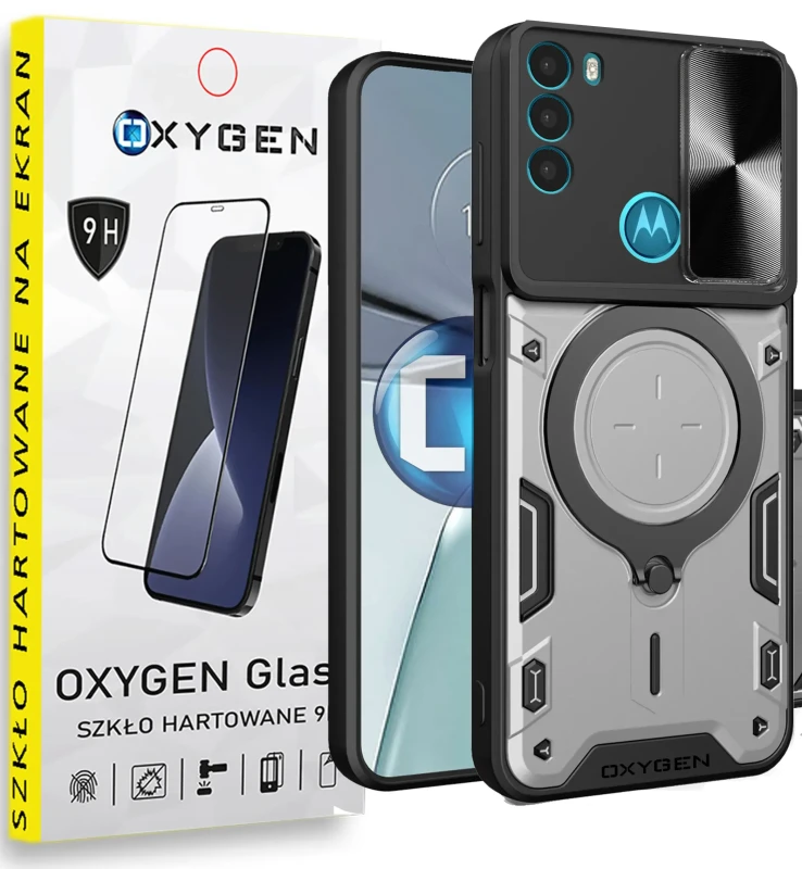 Etui OCHRONNE Case Pokrowiec OXYGEN RR do MOTOROLA G71 SREBRNE | SZKŁO HARTOWANE
