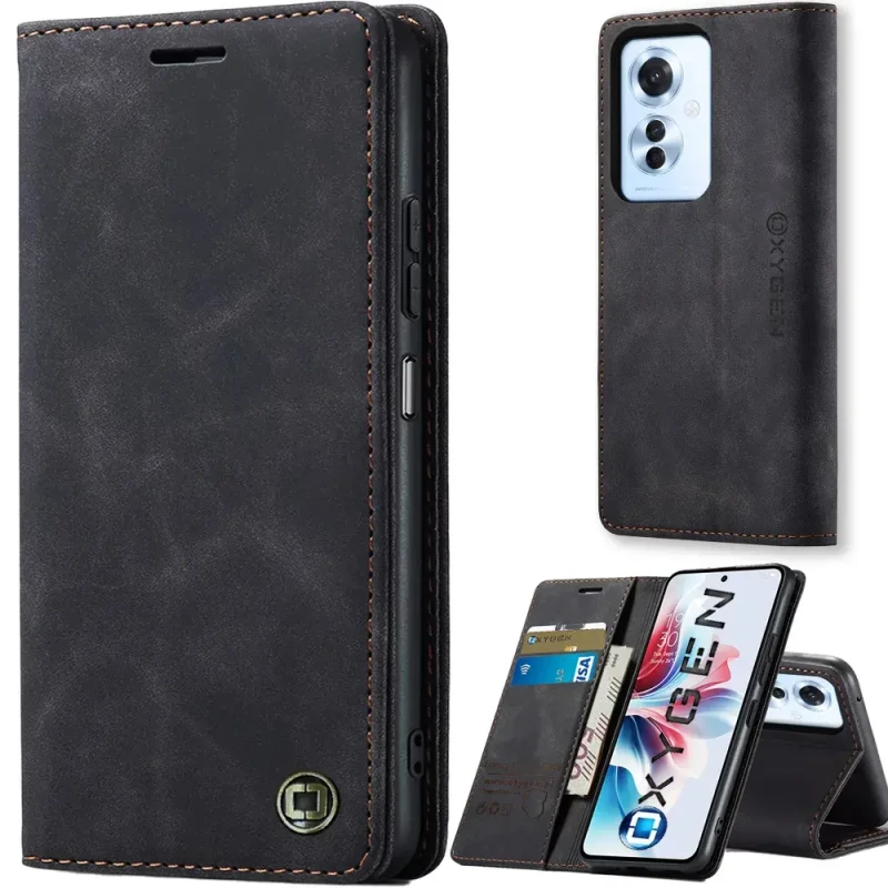 Etui POKROWIEC kabura skórzana OXYGEN BooK do Oppo Reno11 F CZARNE