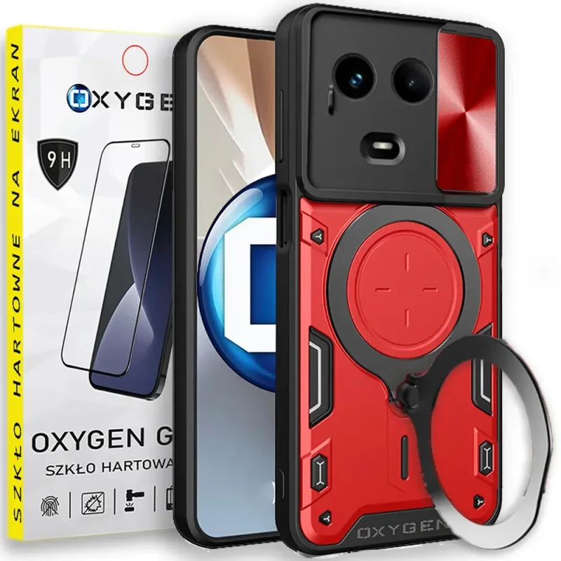 PANCERNE etui case marki OXYGEN RR do Realme 11 5G | szkło Hartowane na ekran | CZERWONE