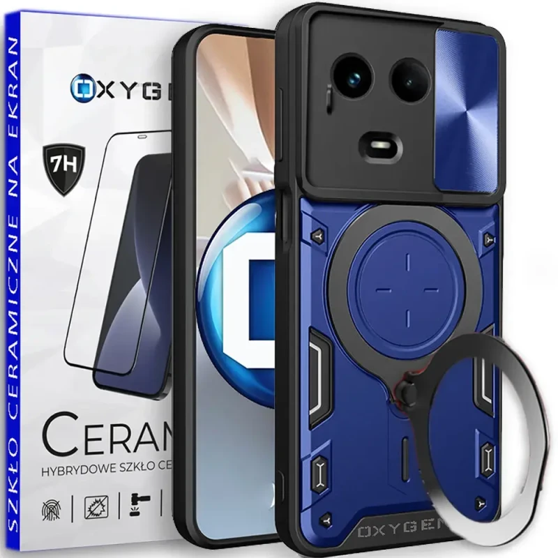 PANCERNE etui case marki OXYGEN RR do Realme 11 5G | szkło CERAMICZNE na ekran | NIEBIESKIE