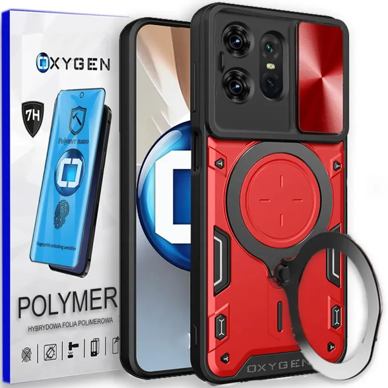 PANCERNE etui case marki OXYGEN RR do Motorola Moto Edge 50 PRO CZERWONE | Folia Polimerowa