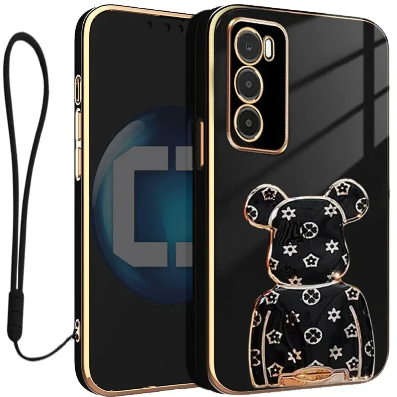 Etui OXYGEN Case Pokrowiec do Reno12 5G + uchwyt BeaR + Smycz CZARNE