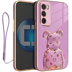 Etui OXYGEN Case Pokrowiec do Reno12 5G + uchwyt BeaR + Smycz FIOLETOWE