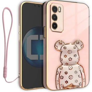 Etui OXYGEN Case Pokrowiec do Reno12 5G + uchwyt BeaR + Smycz RÓŻOWE