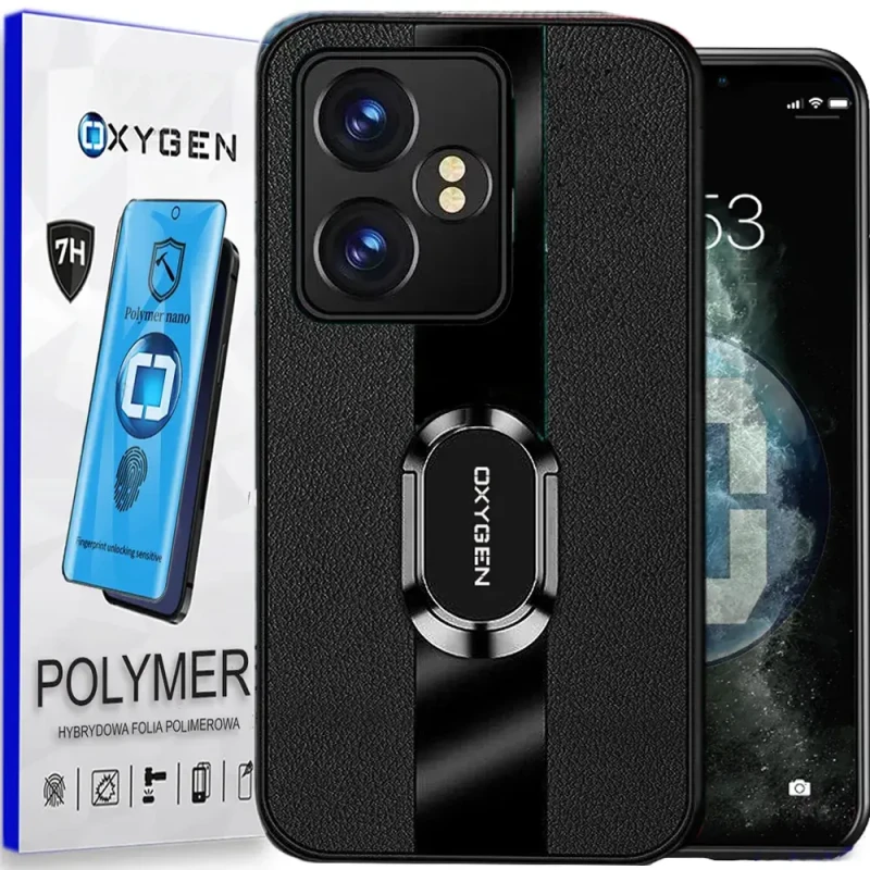 Etui OXYGEN CASE POKROWIEC PAX + RING HOLDER do REALME GT6 5G +FOLIA POLIMEROWA | CZARNE
