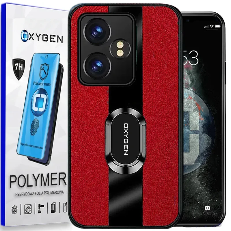 Etui OXYGEN CASE POKROWIEC PAX + RING HOLDER do REALME GT6 5G +FOLIA POLIMEROWA | CZERWONE