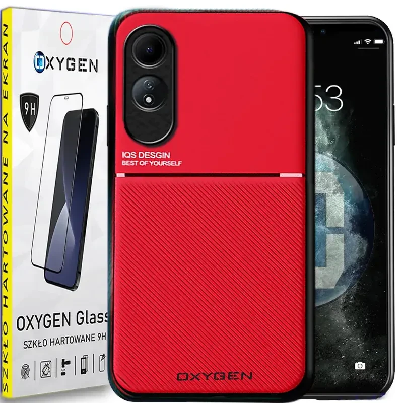 Etui pokrowiec OXYGEN IQS case do Oppo A60 4G + szkło hartowane na ekran | CZERWONE
