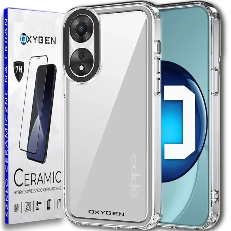 Etui Case OXYGEN PURE pokrowiec do Oppo A18 4G + szkło ceramiczne | BEZBARWNA RAMKA