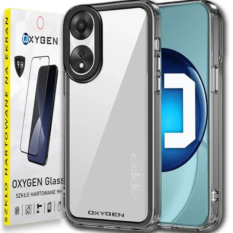 Etui Case OXYGEN PURE pokrowiec do Oppo A18 4G + szkło hartowane | SZARA RAMKA