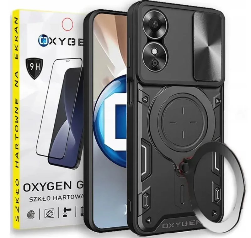 Etui Case marki OXYGEN RR do Reno OPPO A18 4G + szkło hartowane na ekran | CZARNE
