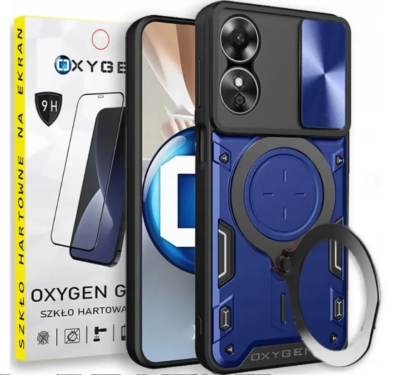Etui Case marki OXYGEN RR do Reno OPPO A18 4G + szkło hartowane na ekran | NIEBIESKIE