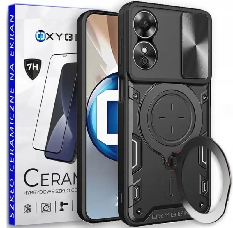 Etui Case marki OXYGEN RR do Reno OPPO A18 4G + szkło ceramiczne na ekran | CZARNE