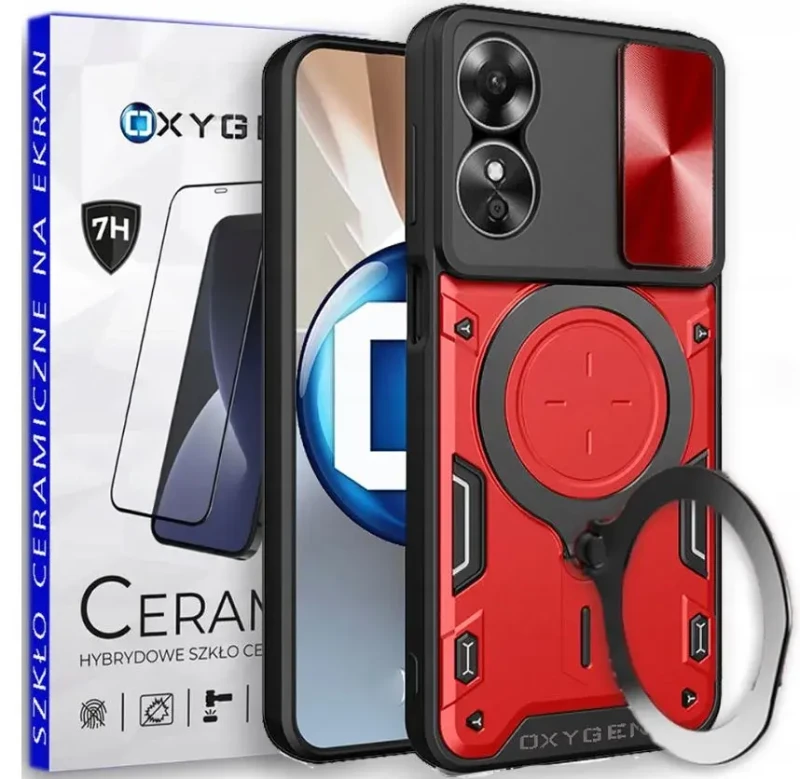 Etui Case marki OXYGEN RR do Reno OPPO A18 4G + szkło ceramiczne na ekran | CZERWONE