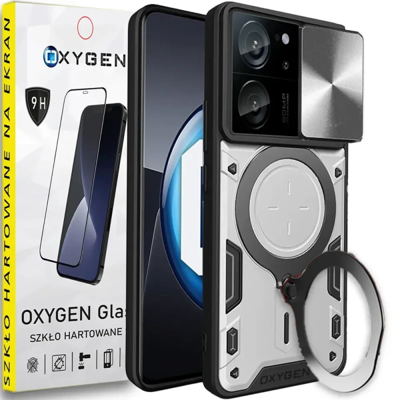 Etui na telefon Xiaomi 13T /13T PRO Oxygen RR Srebrne + Szkło Hartowane na ekran