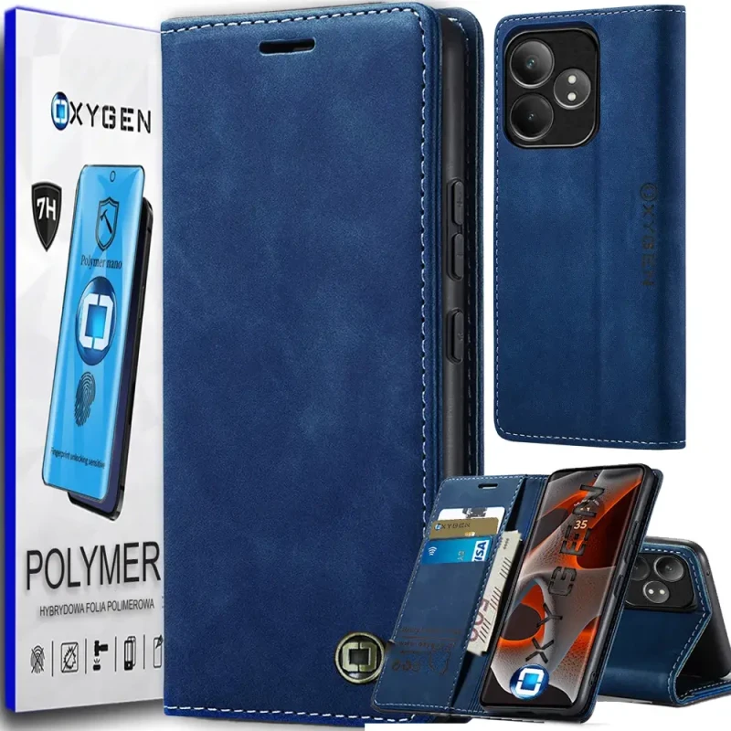 Etui na telefon Realme GT 6T 5G Oxygen Book Niebieskie + Folia Polimerowa