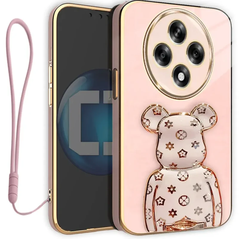 Etui na telefon Reno 12F Oxygen + Uchwyt BeaR + Smycz Różowe