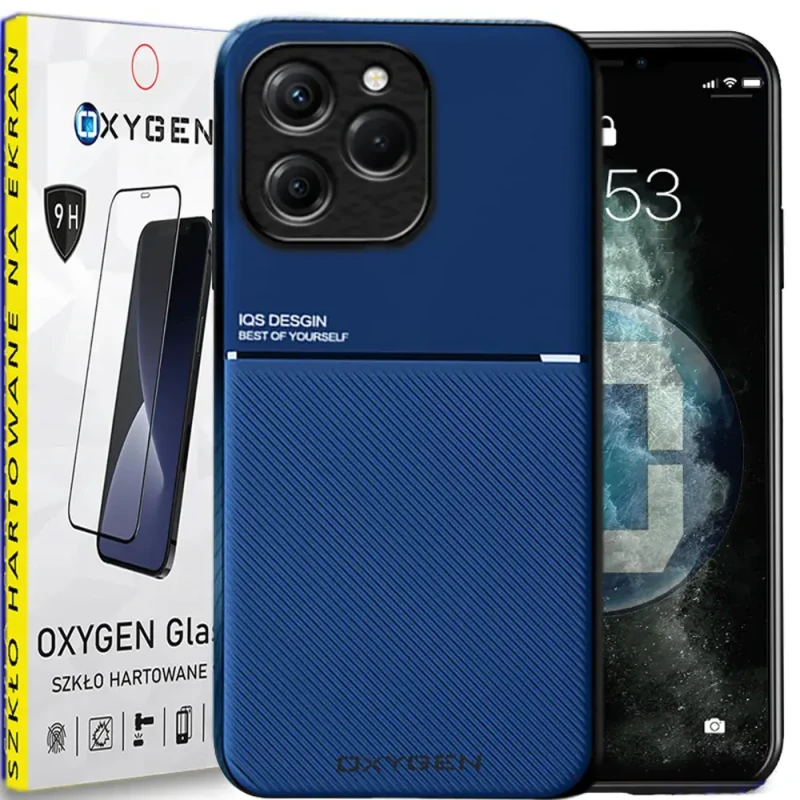 Etui na telefon Realme C63 Oxygen IQS Niebieskie + Szkło hartowane 9h